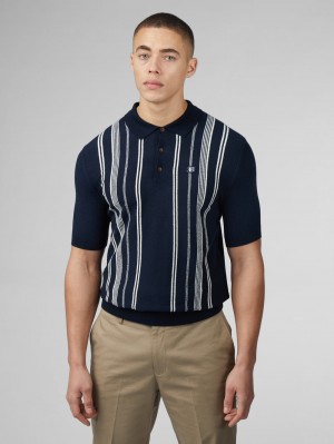 Knitwear Ben Sherman B by Ben Sherman Crinkle Cotton Stripe Polo Tmavě Blankyt | UCD192574