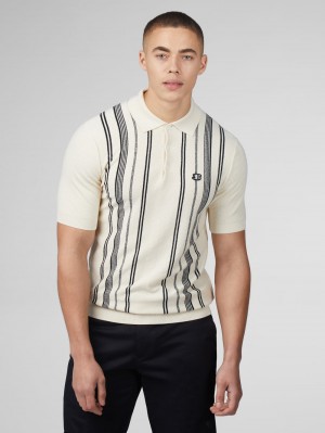 Knitwear Ben Sherman B by Ben Sherman Crinkle Cotton Stripe Polo Bílé | VNT405862