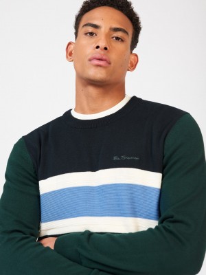 Knitwear Ben Sherman Chest Stripe Crewneck Tmavě Zelene | LUH082379