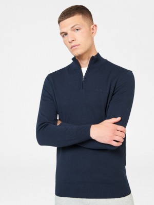 Knitwear Ben Sherman Merino Half-Zip Tmavě Blankyt | CJB762180