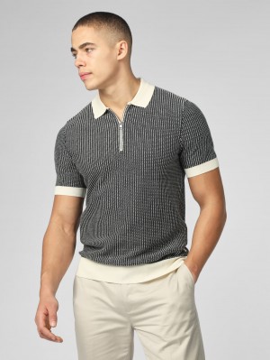 Knitwear Ben Sherman Signature Bicolor Zip Neck Polo Bílé | DSP768015