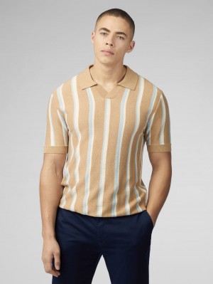 Knitwear Ben Sherman Vertical Stripe Open Neck Polo Šedé | YAL375819