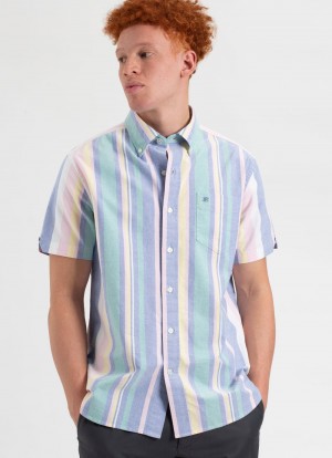 Košile Ben Sherman Short Sleeve Brighton Oxford Organic Stripe Viacfarebný Proužek | XFU014658