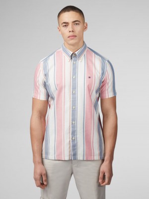 Košile Ben Sherman Signature Multicolor Stripe Tmavě Růžové | CKG947168