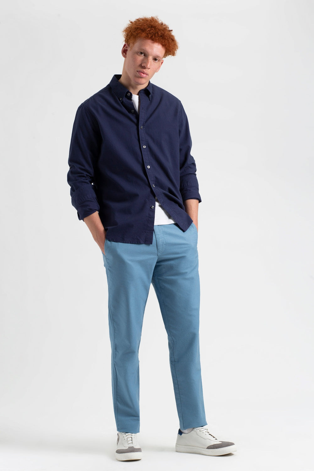 Kalhoty Ben Sherman Beatnik Oxford Slim Taper Garment Dye Chino Blankyt | PKU175940