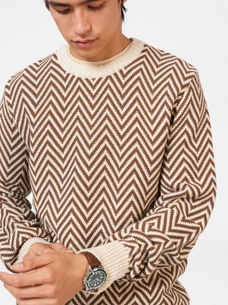 Knitwear Ben Sherman Chevron Jacquard Crewneck Bílé | LJY709564