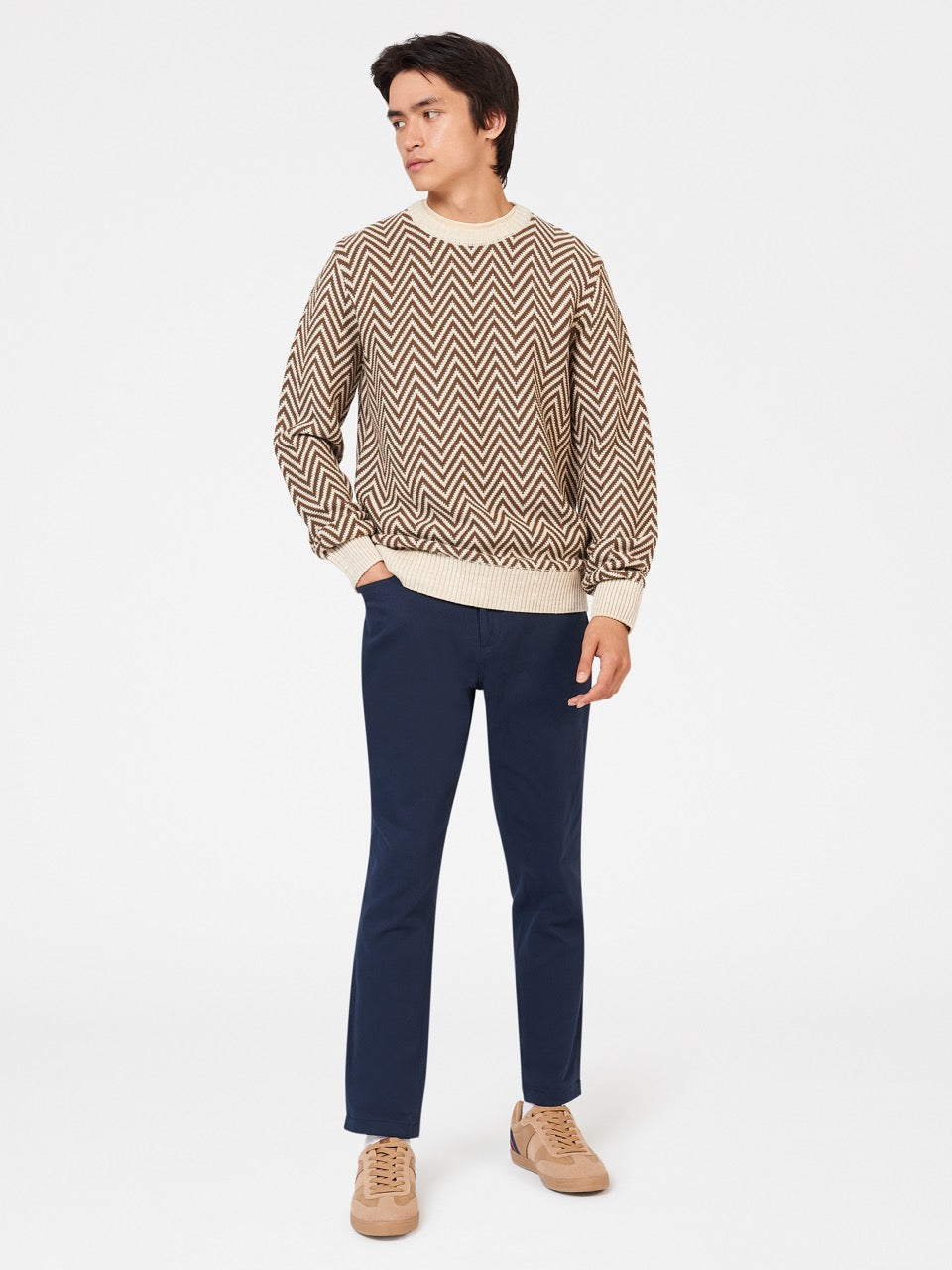 Knitwear Ben Sherman Chevron Jacquard Crewneck Bílé | LJY709564