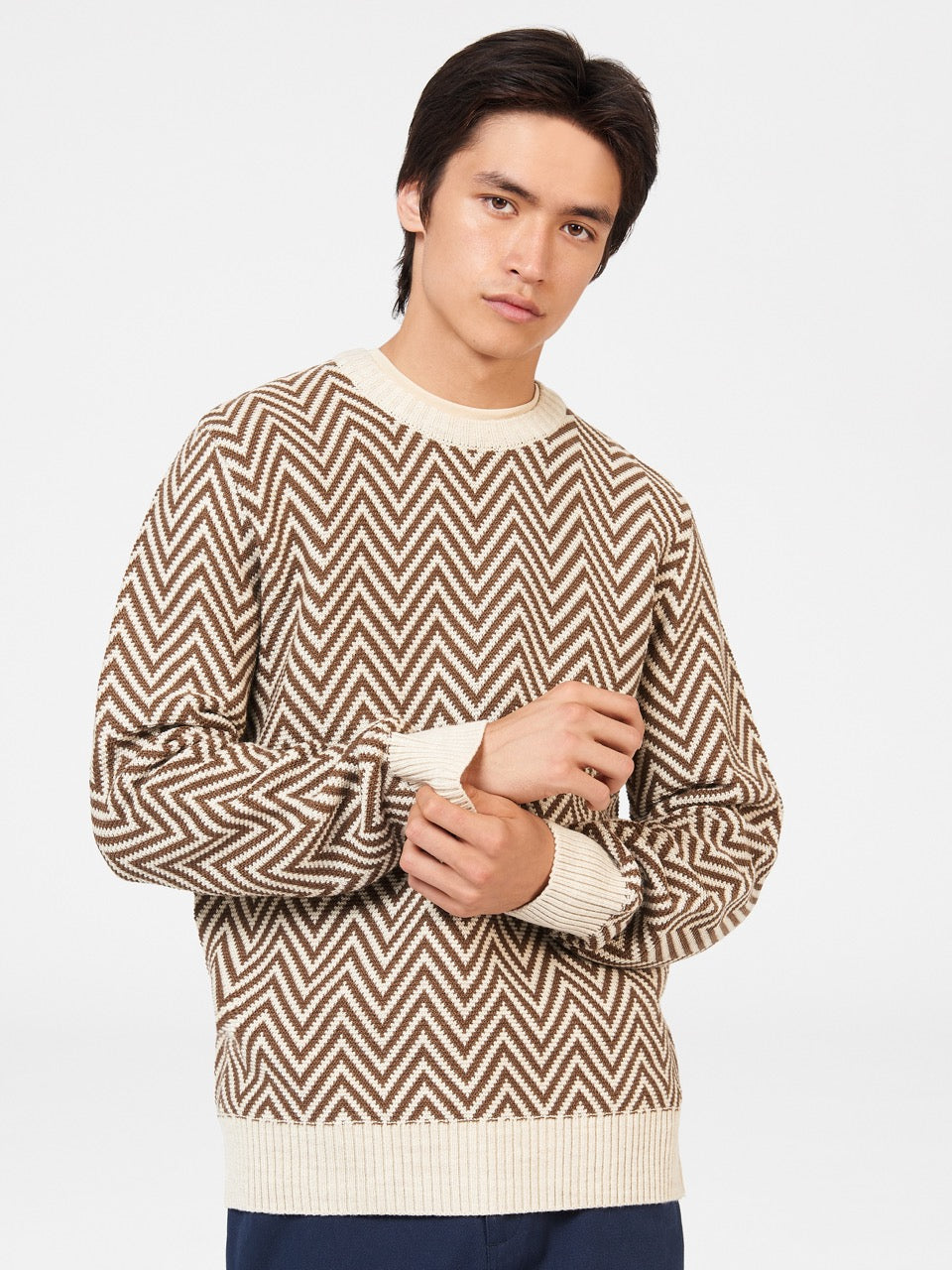 Knitwear Ben Sherman Chevron Jacquard Crewneck Bílé | LJY709564