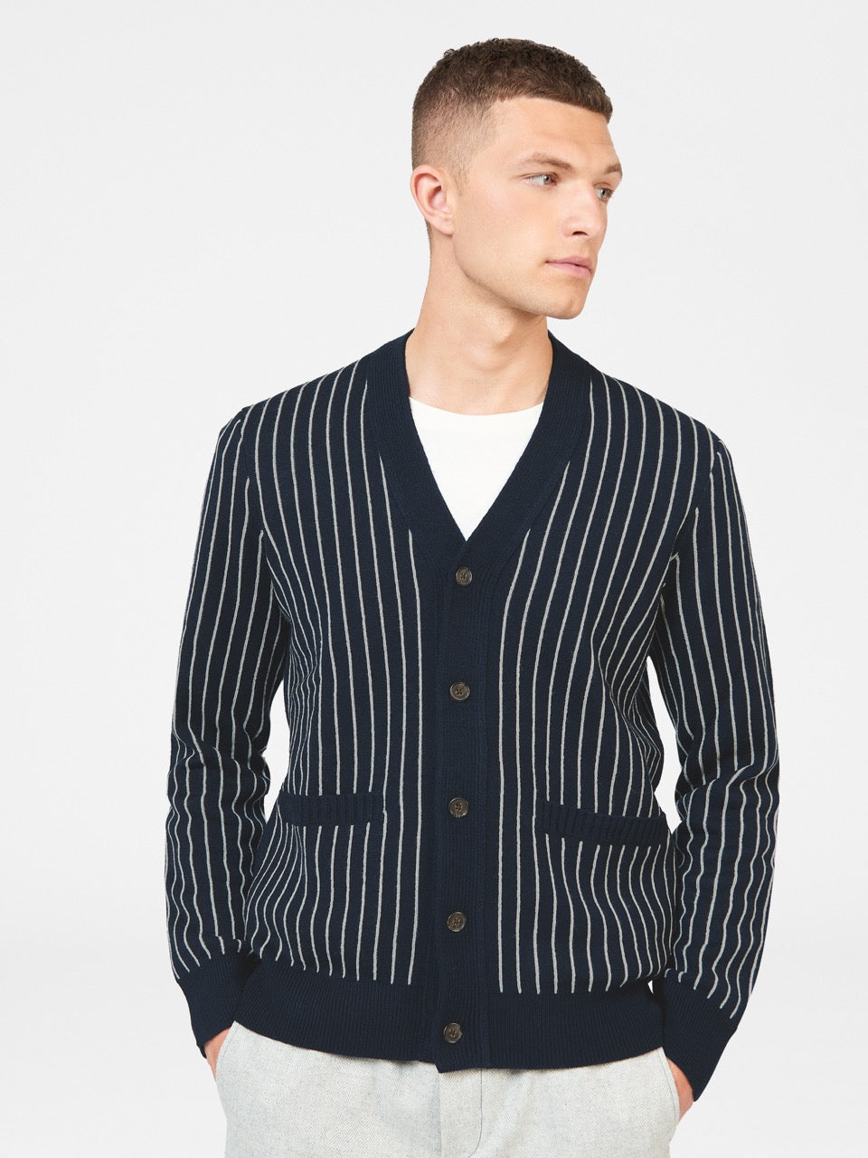 Knitwear Ben Sherman Jacquard Stripe Cardigan Tmavě Blankyt | QUT803149