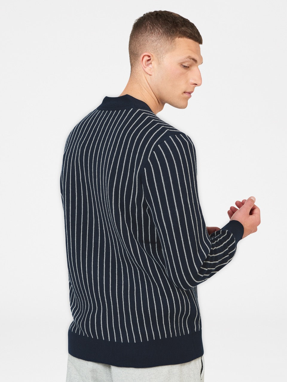 Knitwear Ben Sherman Jacquard Stripe Cardigan Tmavě Blankyt | QUT803149