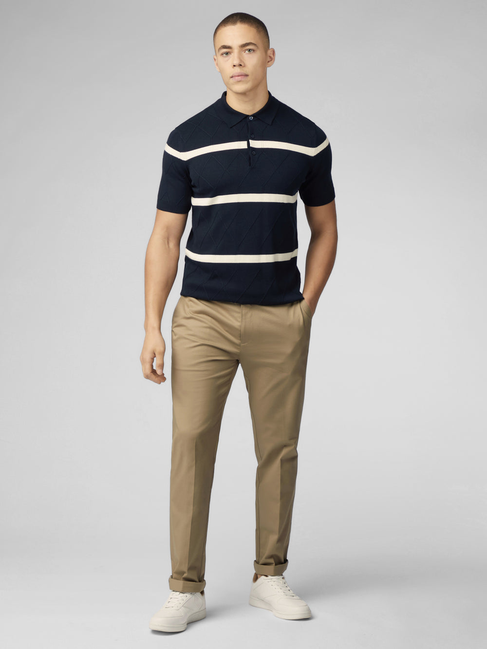 Knitwear Ben Sherman Signature Argyle Stripe Polo Tmavě Blankyt | FYT416857