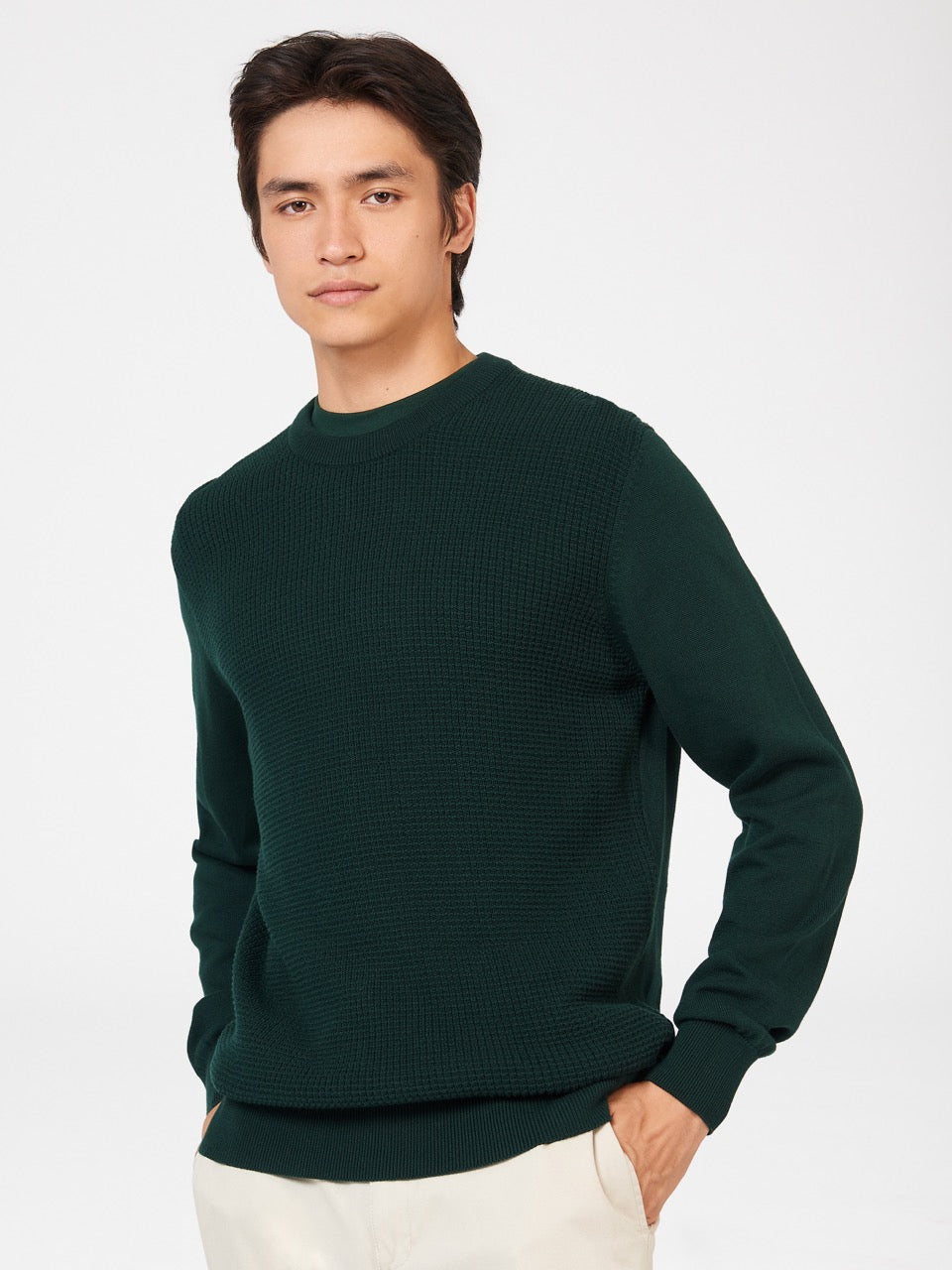 Knitwear Ben Sherman Textured Crewneck Tmavě Zelene | HAS274901