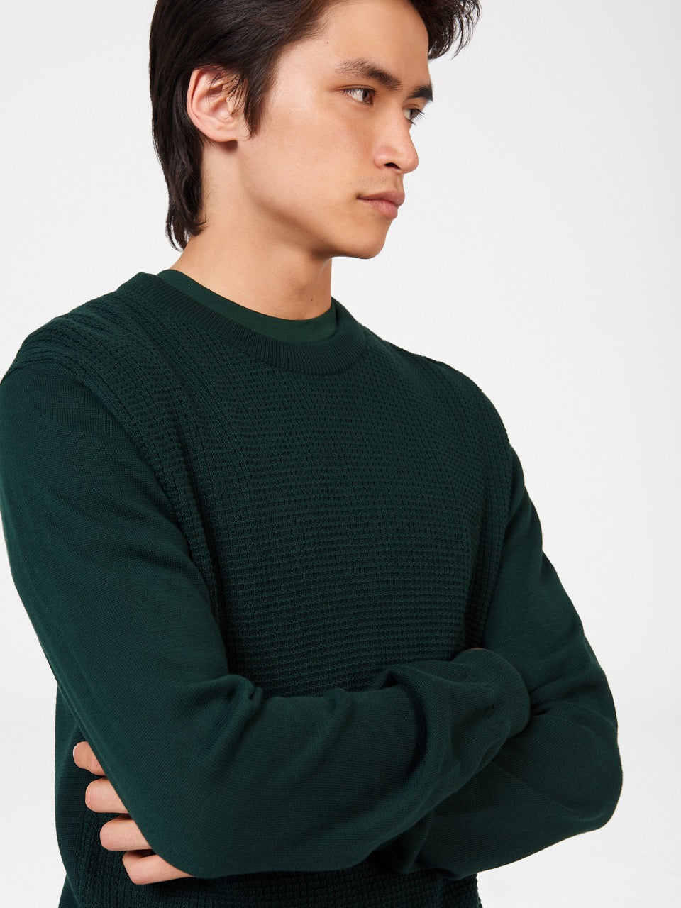 Knitwear Ben Sherman Textured Crewneck Tmavě Zelene | HAS274901