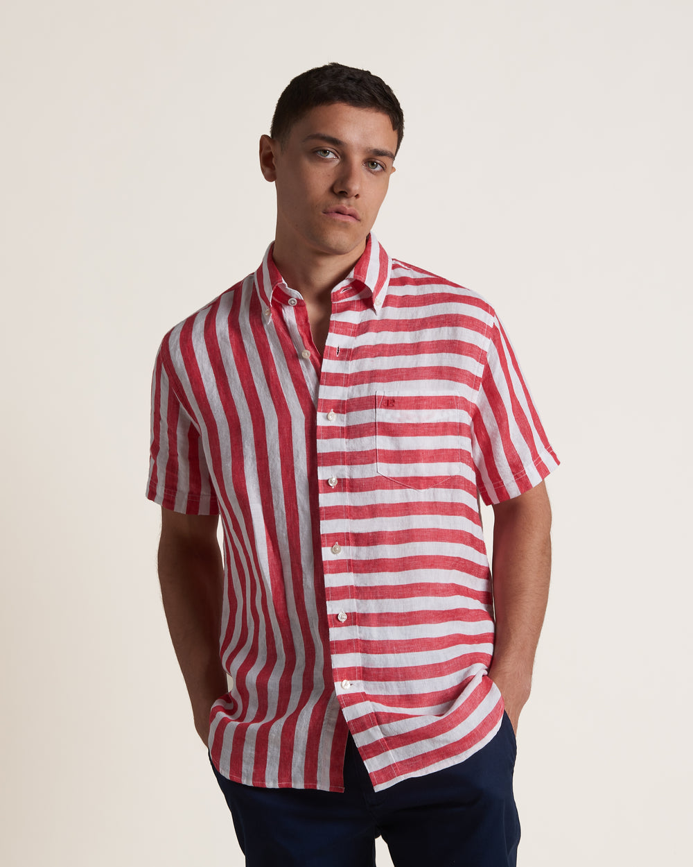 Košile Ben Sherman B by Ben Sherman Candy Stripe Linen Short Sleeve Růžové Červené | MYN738056