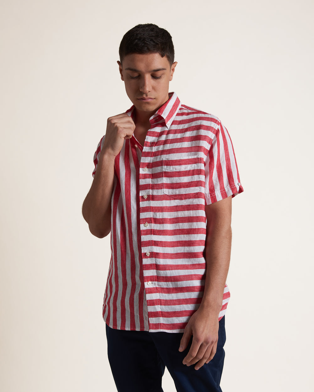 Košile Ben Sherman B by Ben Sherman Candy Stripe Linen Short Sleeve Růžové Červené | MYN738056