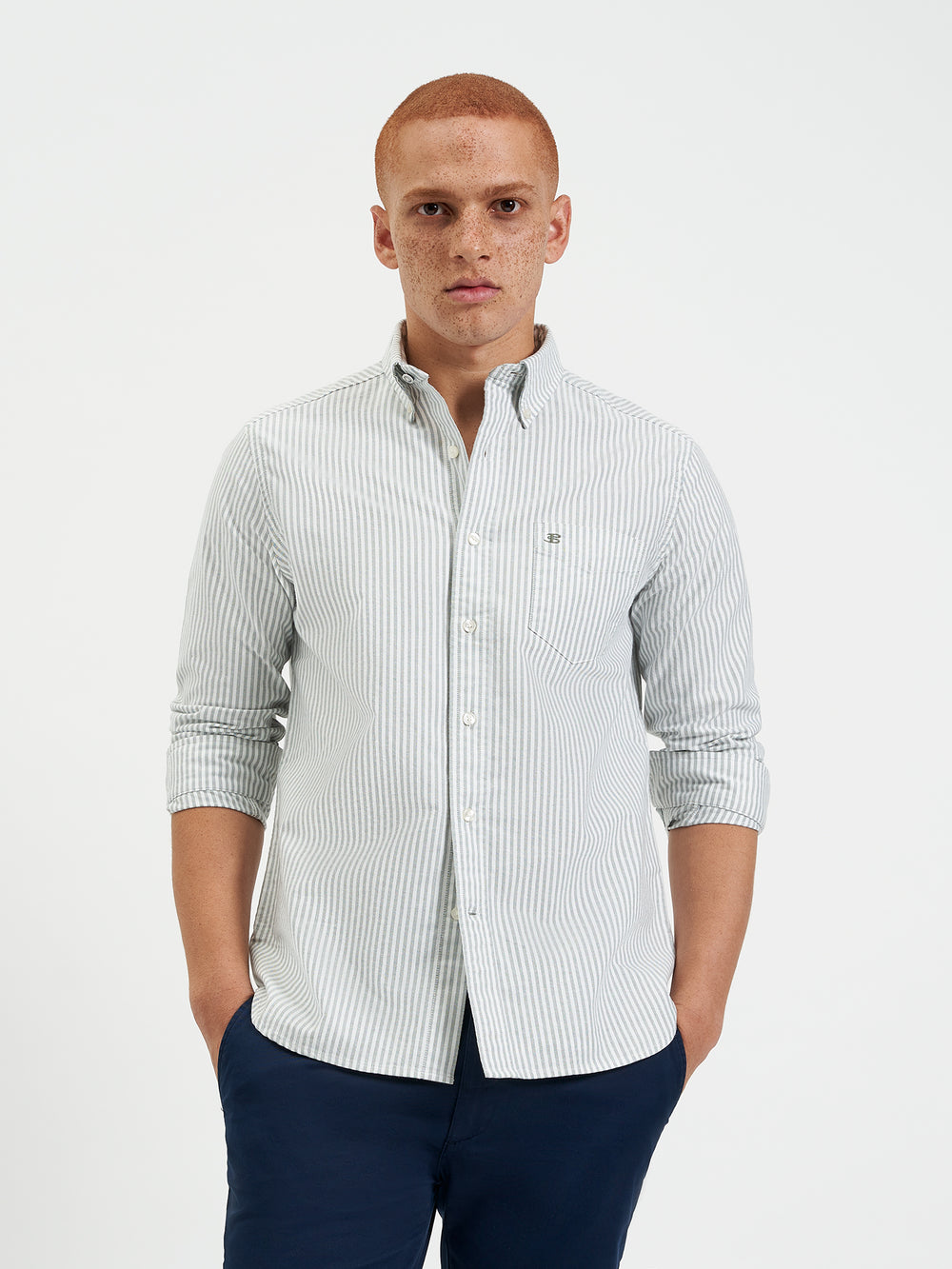 Košile Ben Sherman Brighton Oxford Organic Stripe Green Bengal Stripe Zelene Proužek | QJO396750