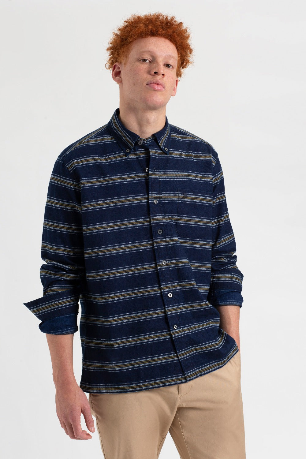 Košile Ben Sherman Dalston Blues Long Sleeve Indigo Stripe Indigo | JFL968523