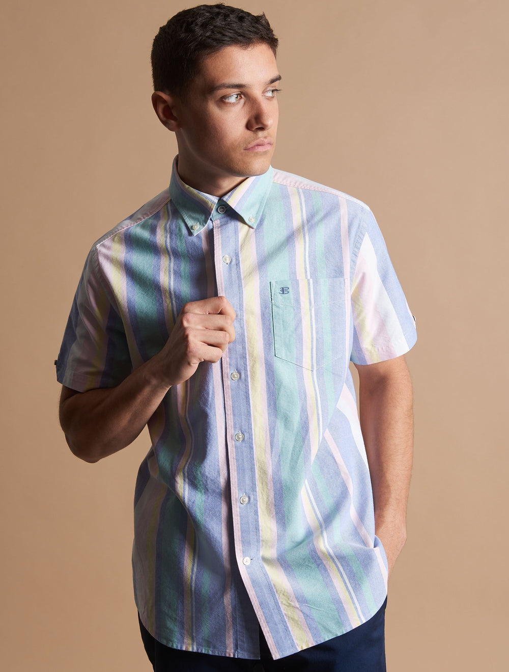 Košile Ben Sherman Short Sleeve Brighton Oxford Organic Stripe Viacfarebný Proužek | XFU014658