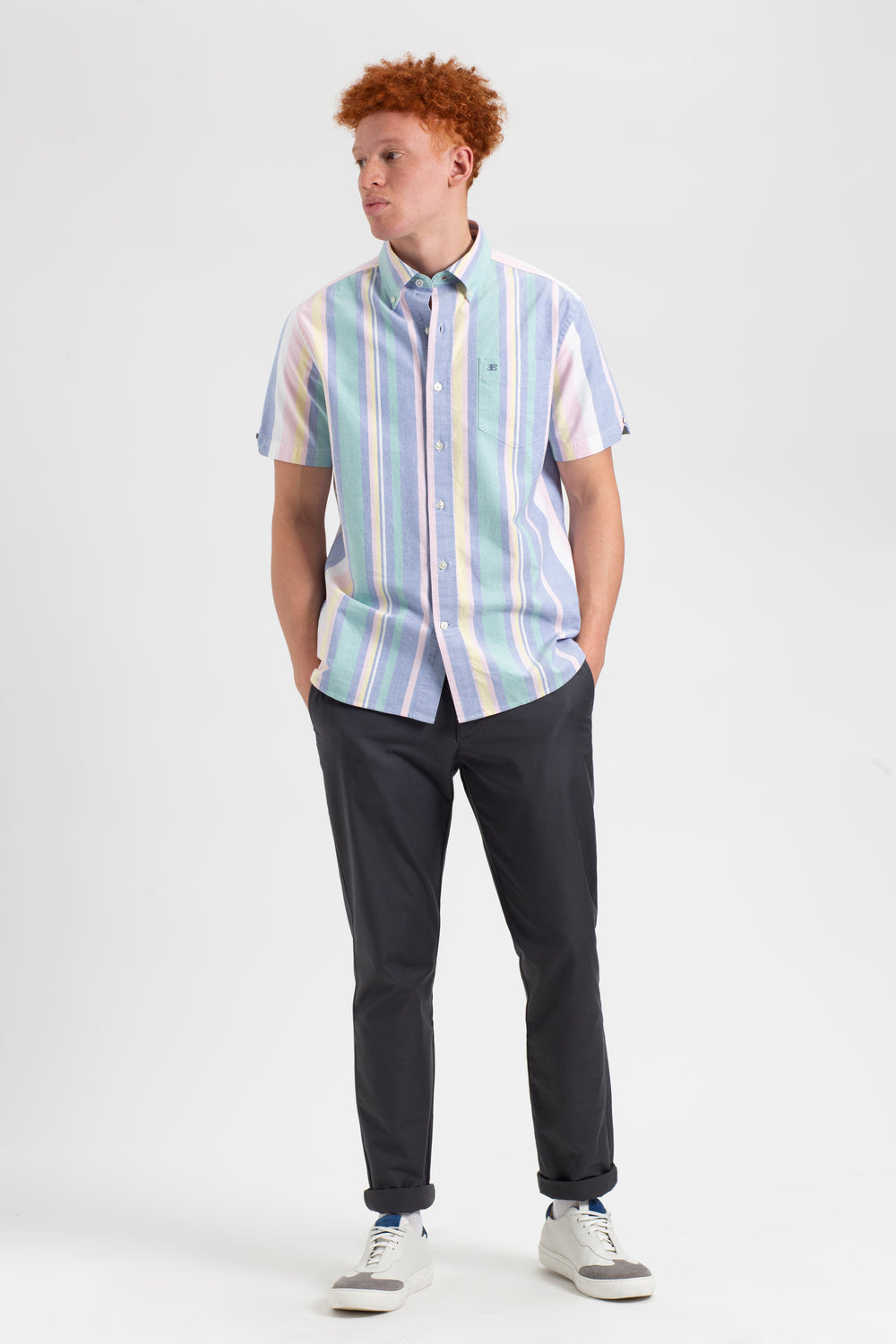 Košile Ben Sherman Short Sleeve Brighton Oxford Organic Stripe Viacfarebný Proužek | XFU014658