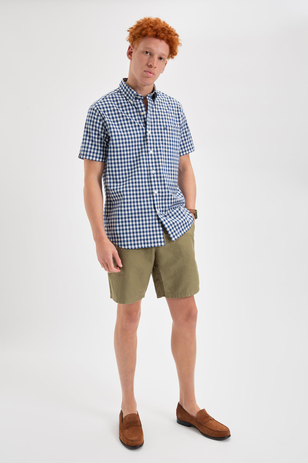 Košile Ben Sherman Short Sleeve House Poplin Gingham Tmavě Blankyt Olivy Zelené | TJZ281643