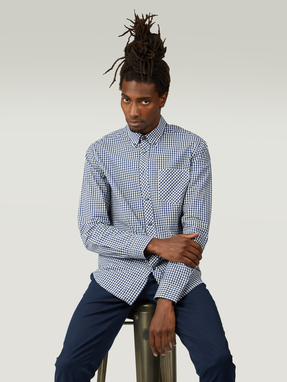 Košile Ben Sherman Signature Long-Sleeve Gingham Tmavě Blankyt | CIW706192