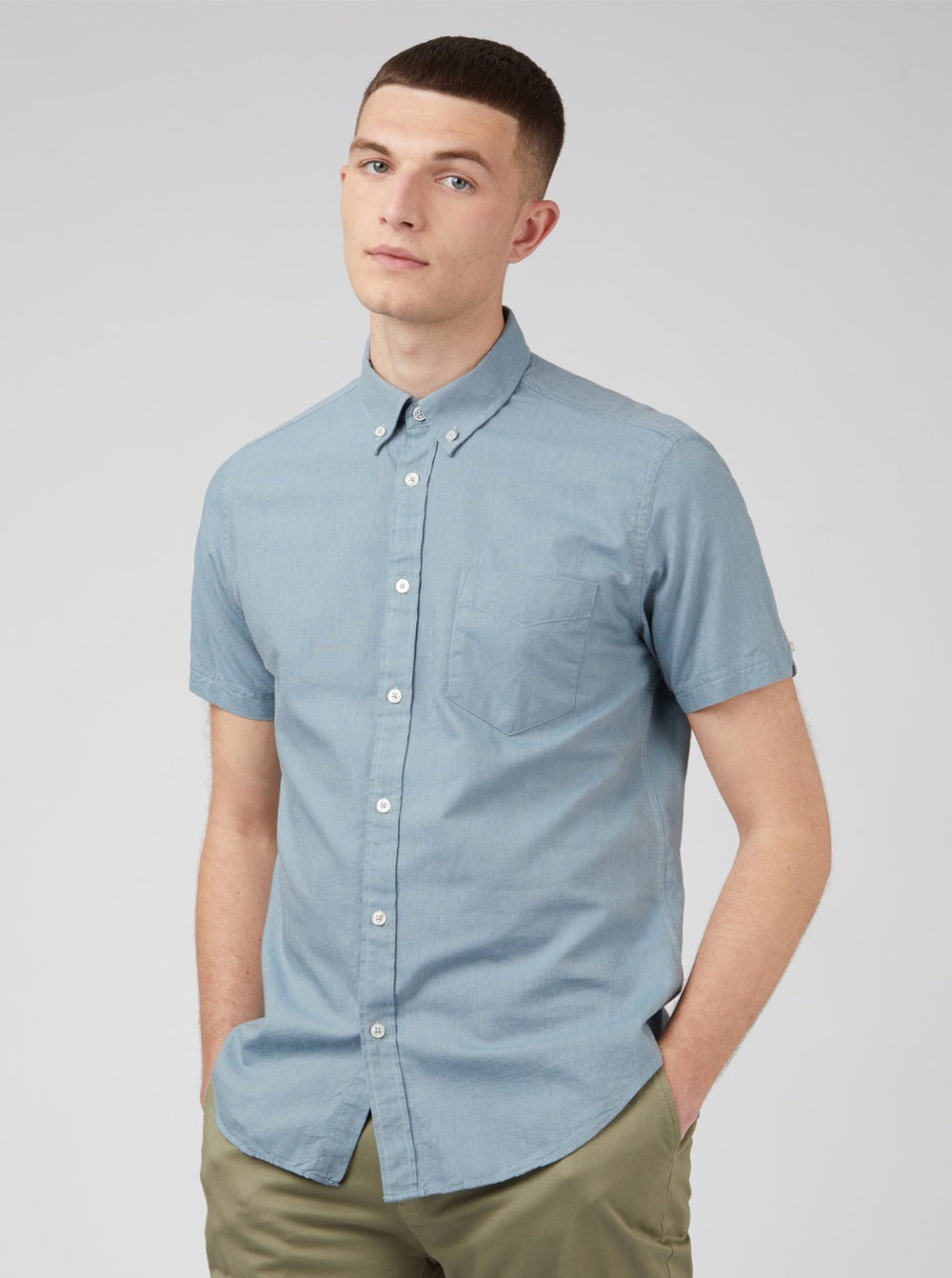 Košile Ben Sherman Signature Organic Short-Sleeve Oxford Shadow Blankyt Šedé | IBK371280