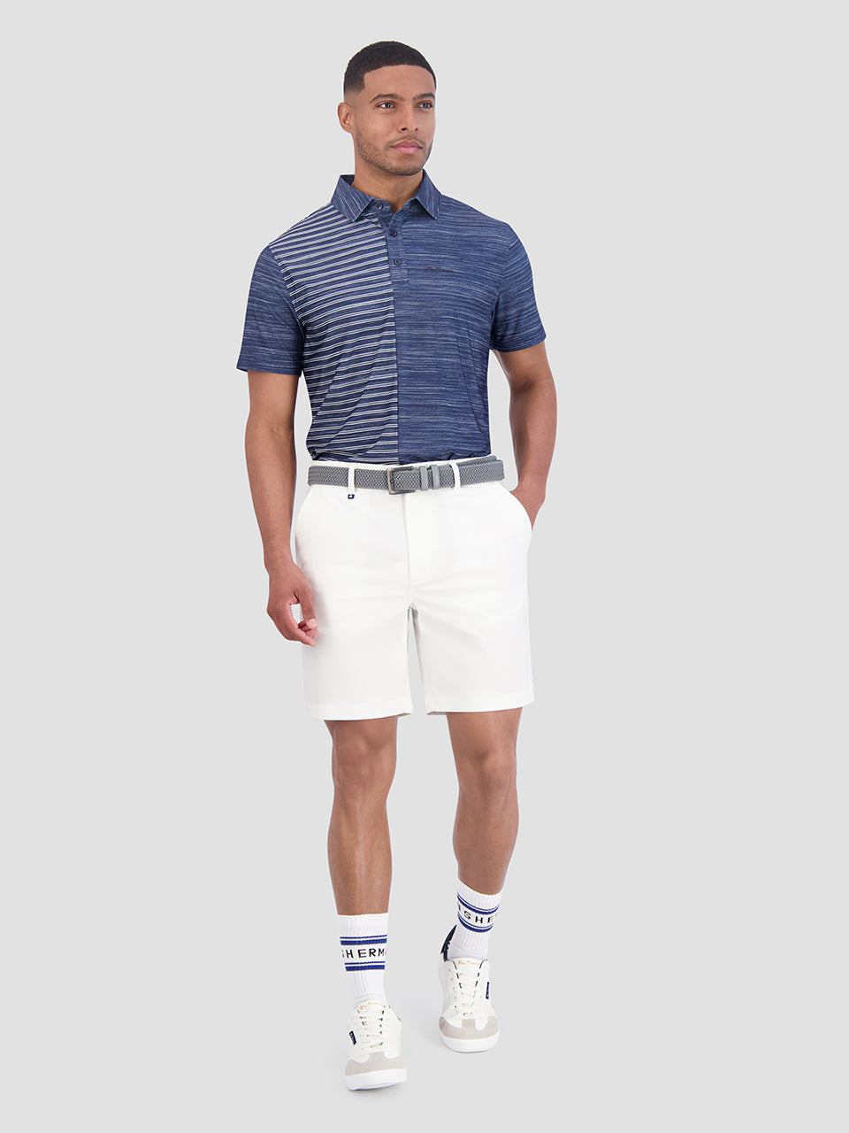 Polo Triko Ben Sherman Melange Stripes Color Block Tech Jersey Sports Fit Tmavě Blankyt | JIB267819