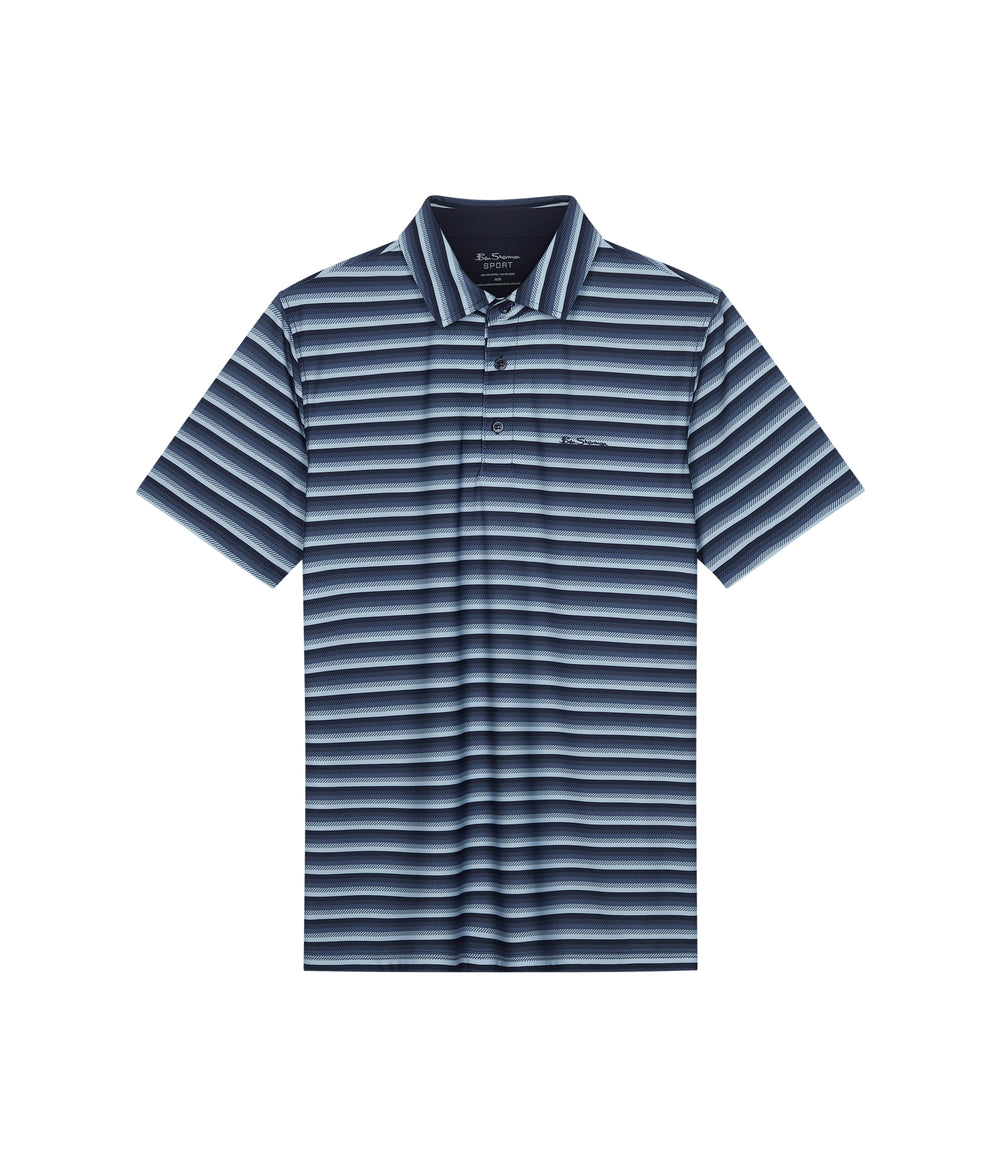 Polo Triko Ben Sherman Multi Stripe Tech Jersey Sports Fit Tmavě Blankyt | GTJ374160