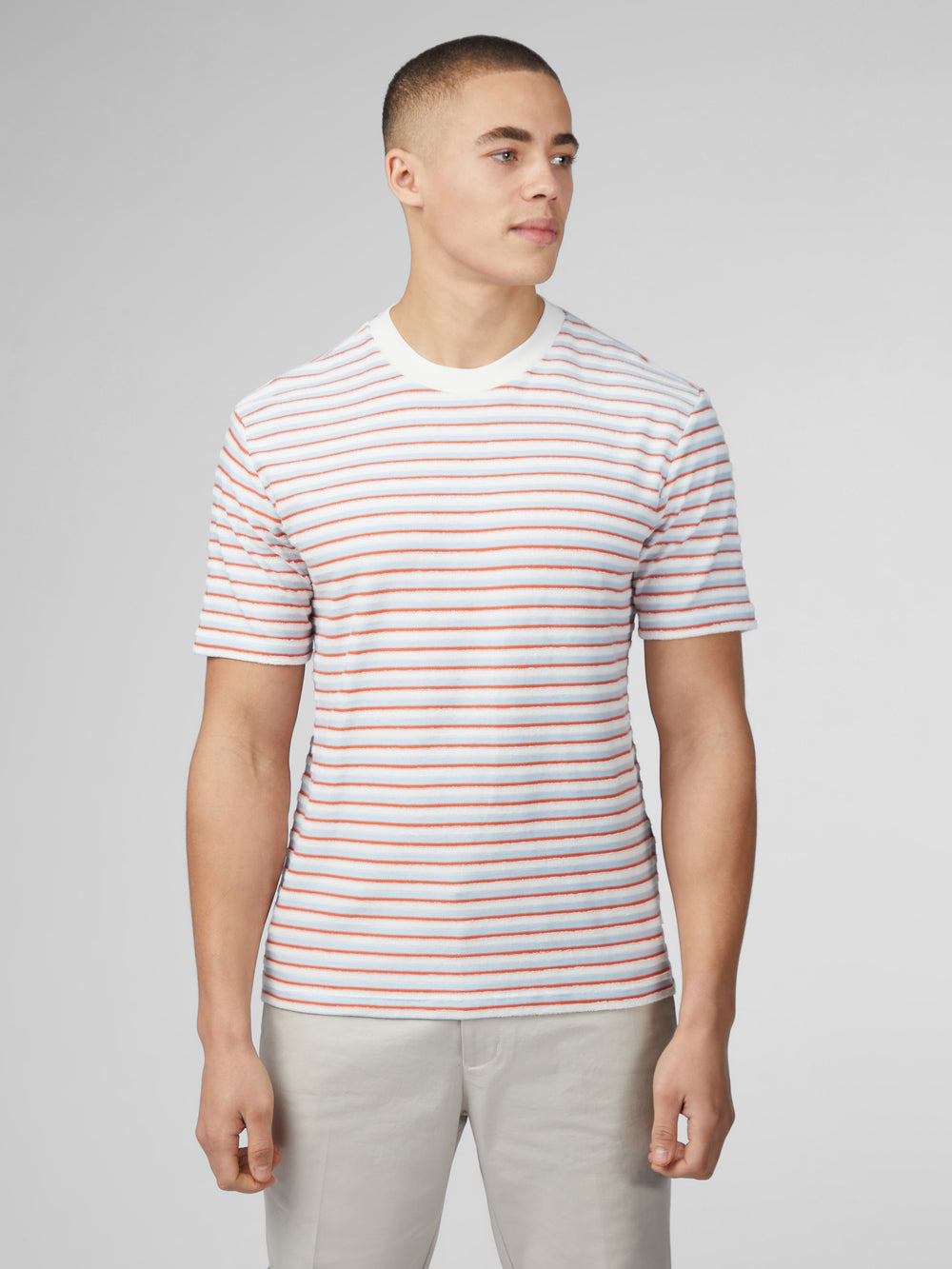 Tričko Ben Sherman Signature Loopback Stripe Blankyt | XVM576190